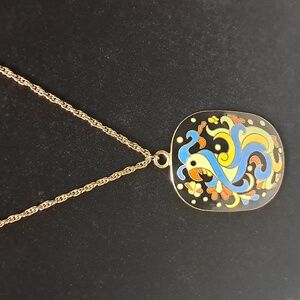 Cloisonné tropical bird necklace